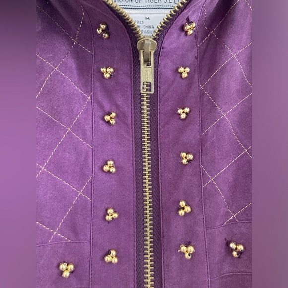 Vintage 100% Silk Purple Beaded Zip Up Jacket Long Sleeve by Atlantic Beach - Picture 6 of 12
